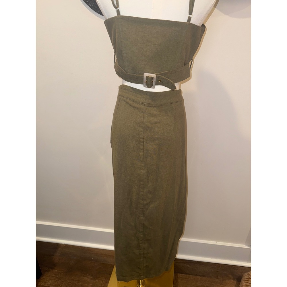 Olive Green Wrap Skirt With Matching Crop Top - Picture 9 of 11